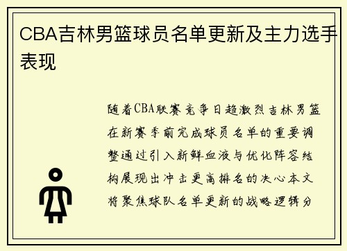 CBA吉林男篮球员名单更新及主力选手表现